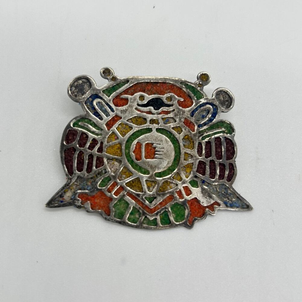 Vintage Citlal Castillo Sterling Silver Brooch Mexico Colored Sand/Stone Brooch
